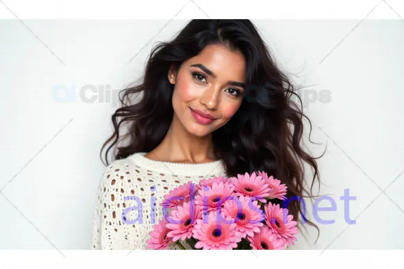 Woman Holding Pink Gerbera Daisies