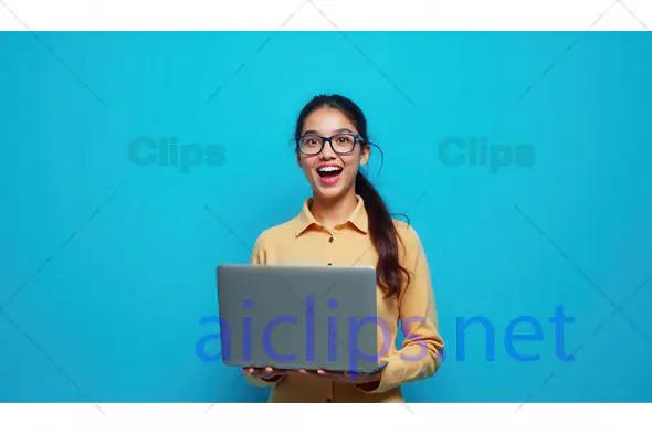 Excited Woman with Laptop