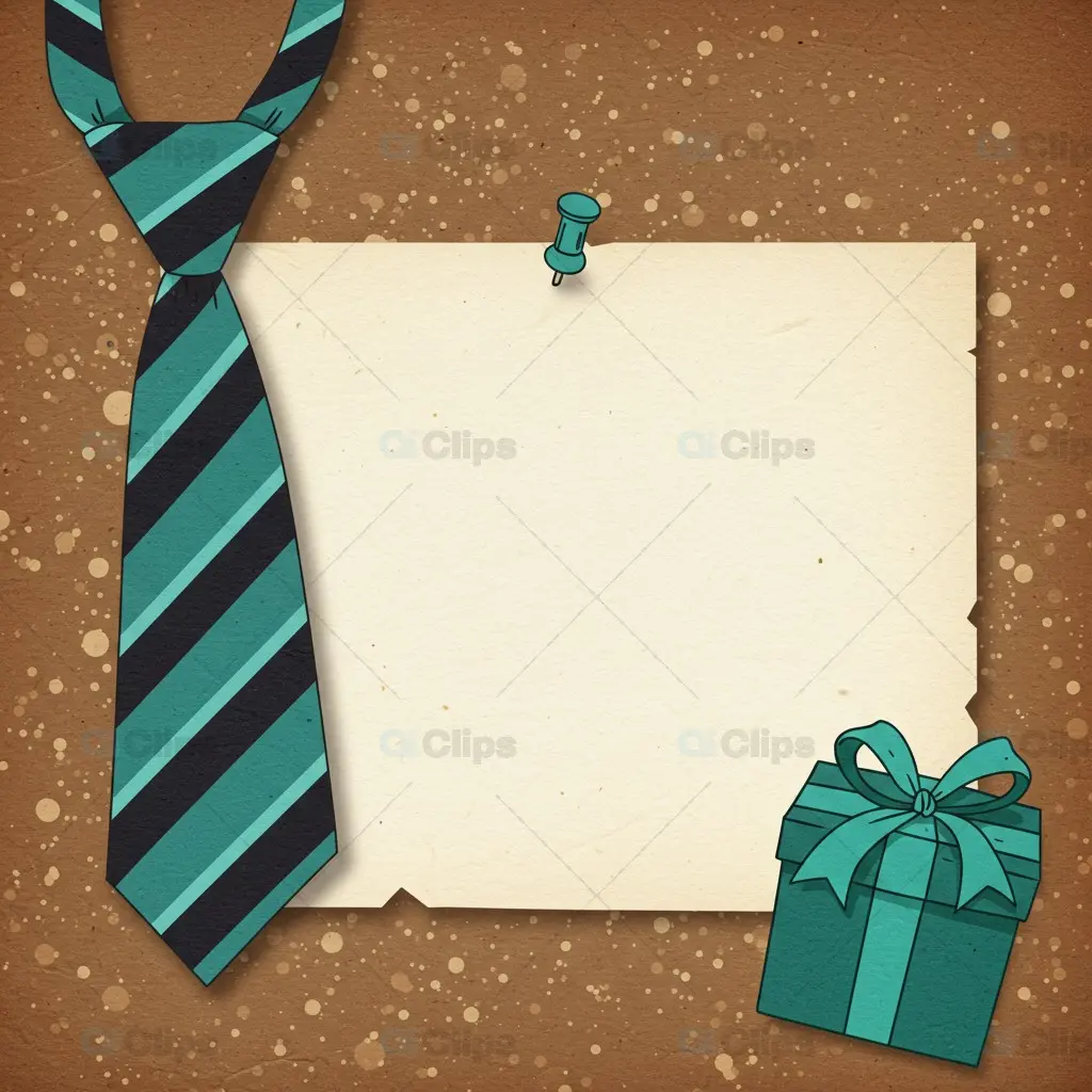 Vintage Father’s Day Card Mockup with Tie and Gift Illustration