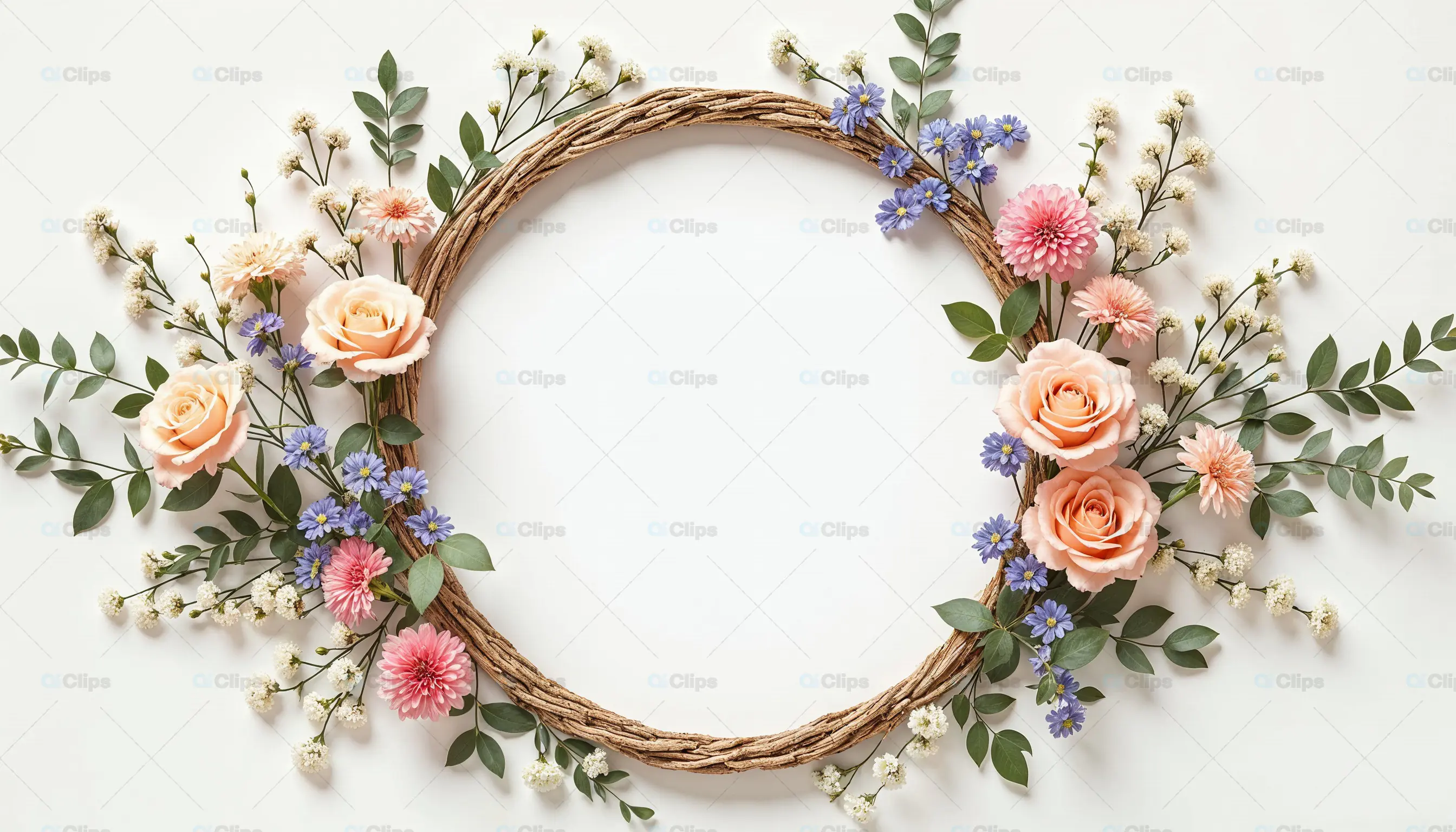 Pastel Floral Wreath with Roses and Wildflowers