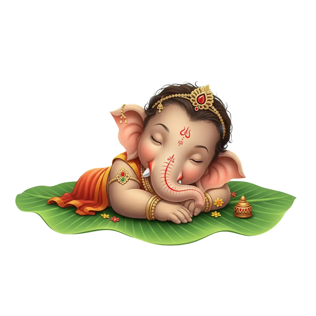 Sleeping Baby Ganesha on Banana Leaf PNG
