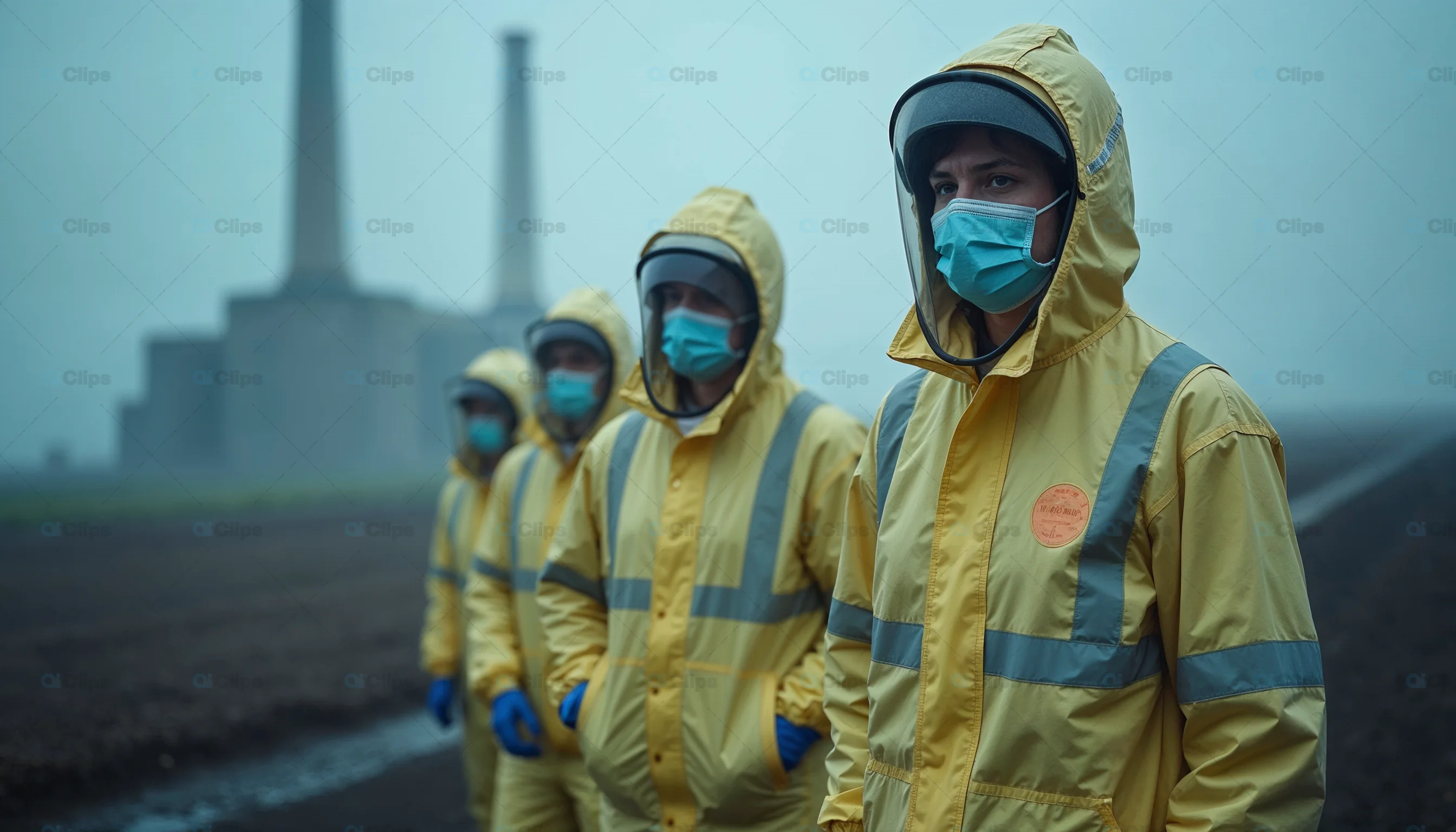 Hazmat Team in Foggy Industrial Zone