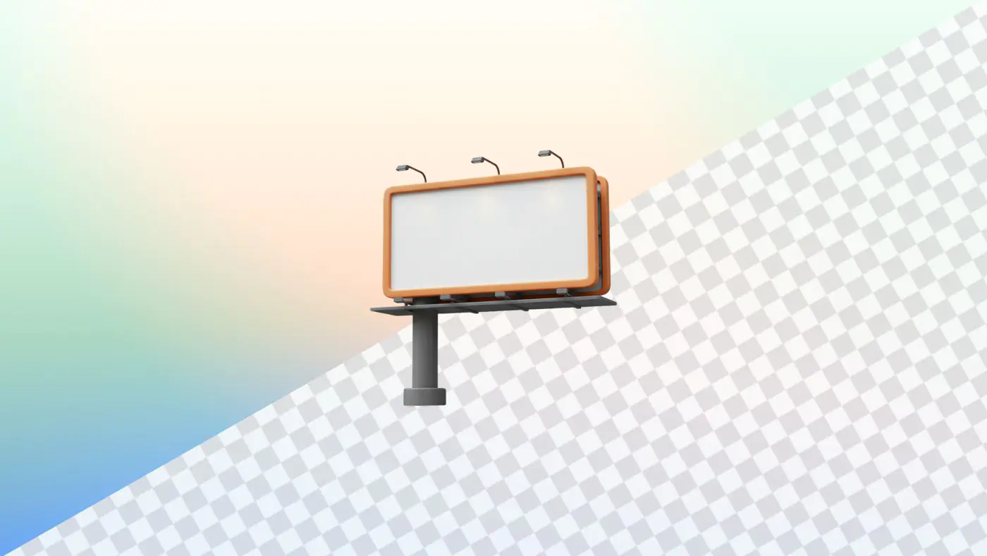 Wooden framed billboard with spotlights on metal pole