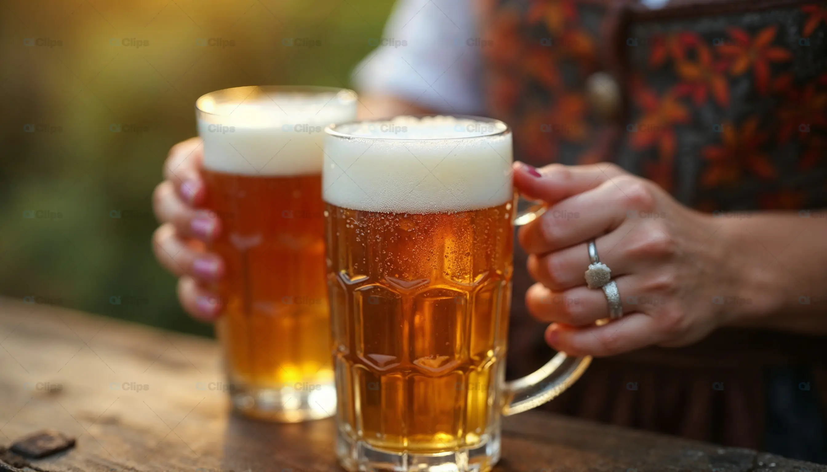 Two Beer Mugs on Wooden Table