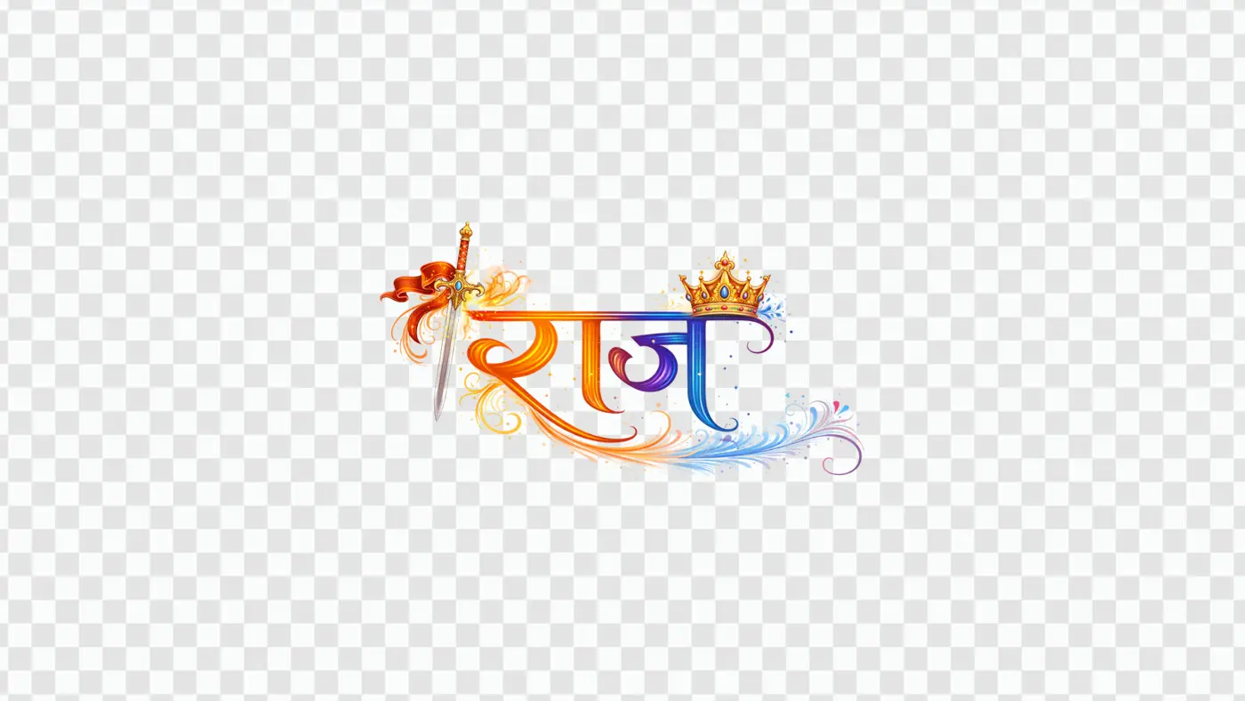 Majestic Raj Hindi Calligraphy with Sword and Crown Clipart