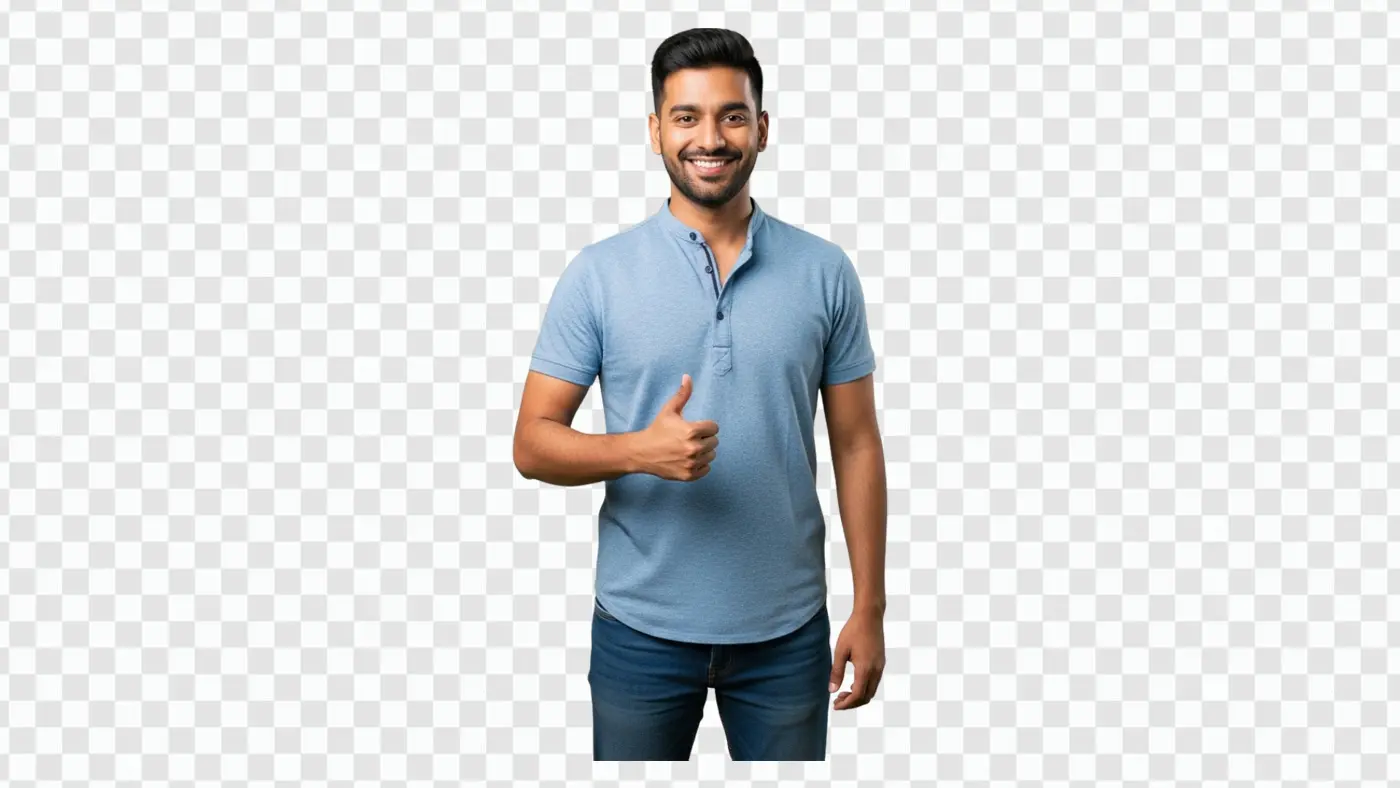 Smiling Indian Man in Casual Attire Thumbs Up PNG