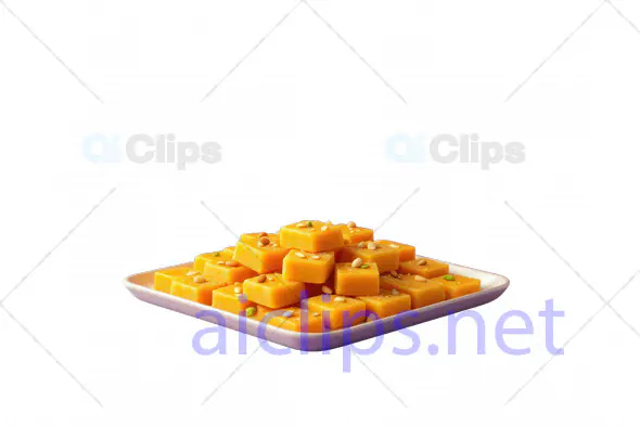 3D Indian Mango Burfi on Square Plate