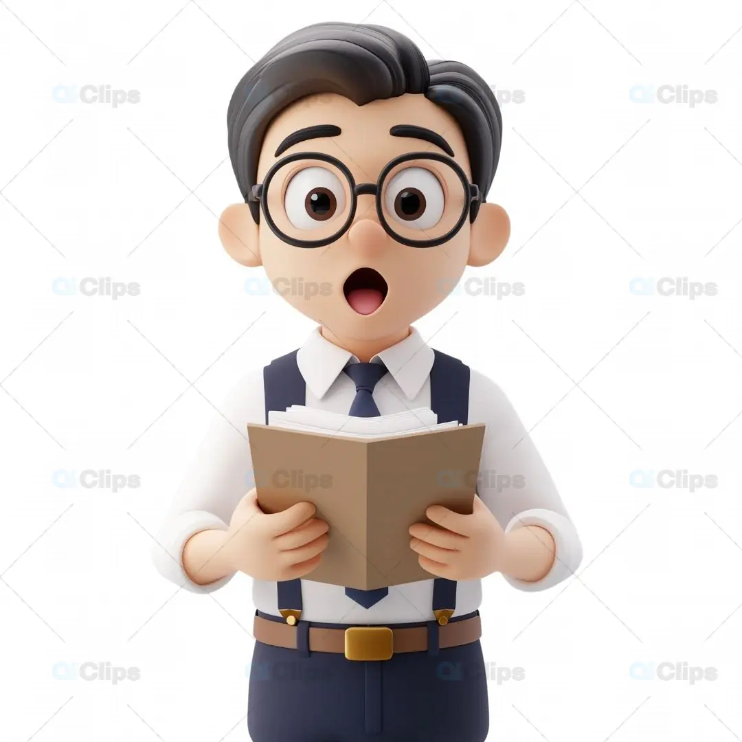 3D Surprised Boy Avatar Holding a Book