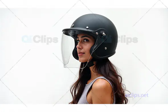 Woman in Black Helmet with Clear Visor