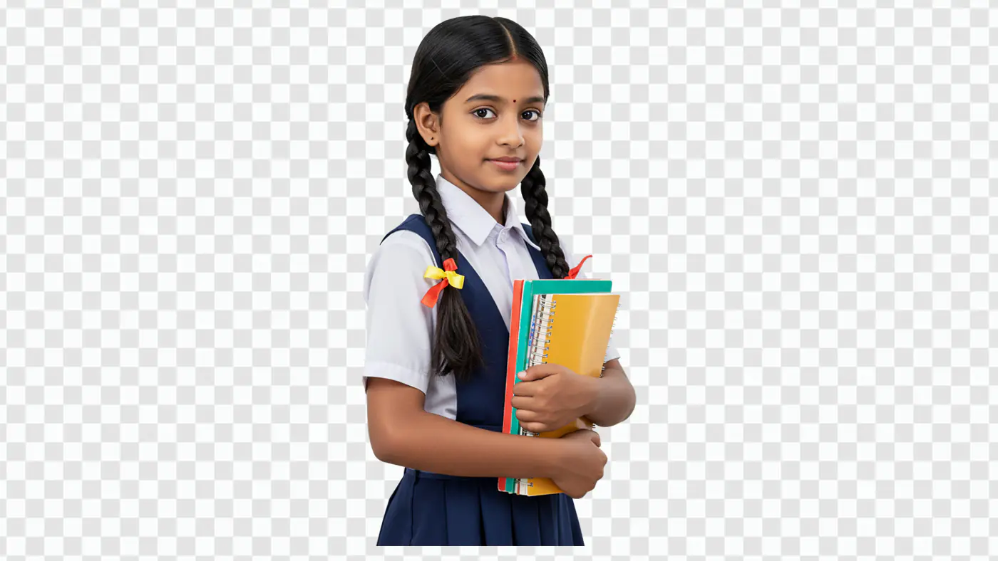 Indian Schoolgirl Holding Colorful Notebooks PNG Clipart