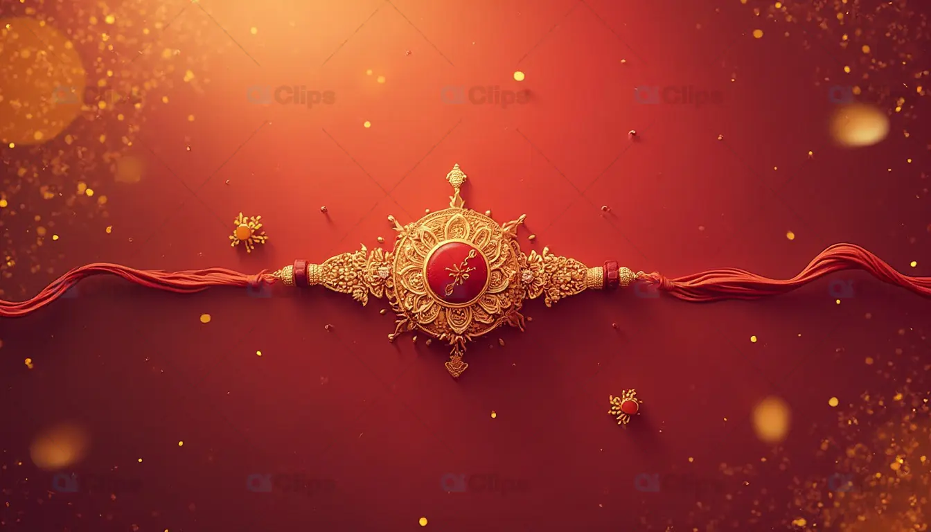 Traditional Rakhi on Red Background with Golden Accents