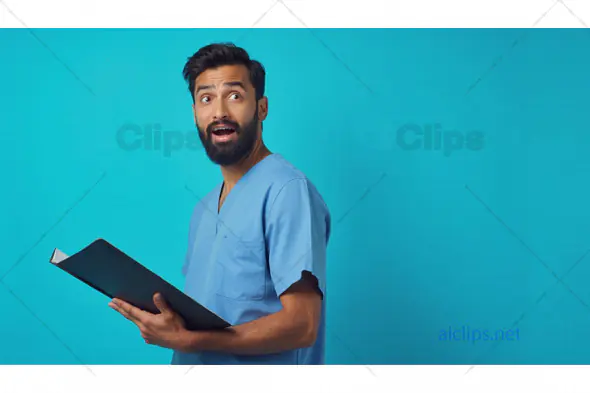 Surprised Male Nurse with File