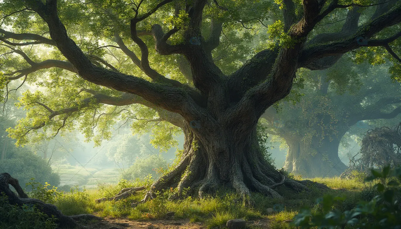 Majestic Ancient Oak Tree in Forest