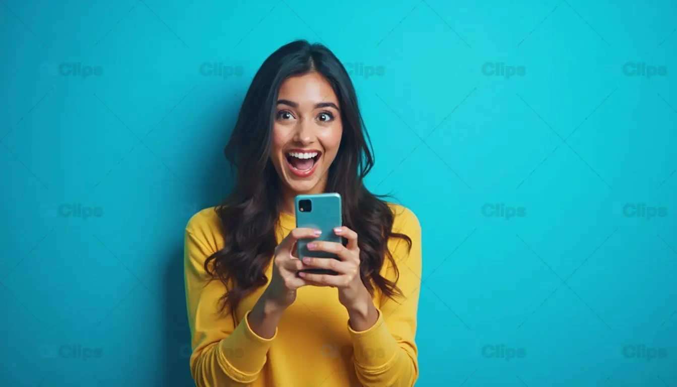 Excited Woman Holding Smartphone