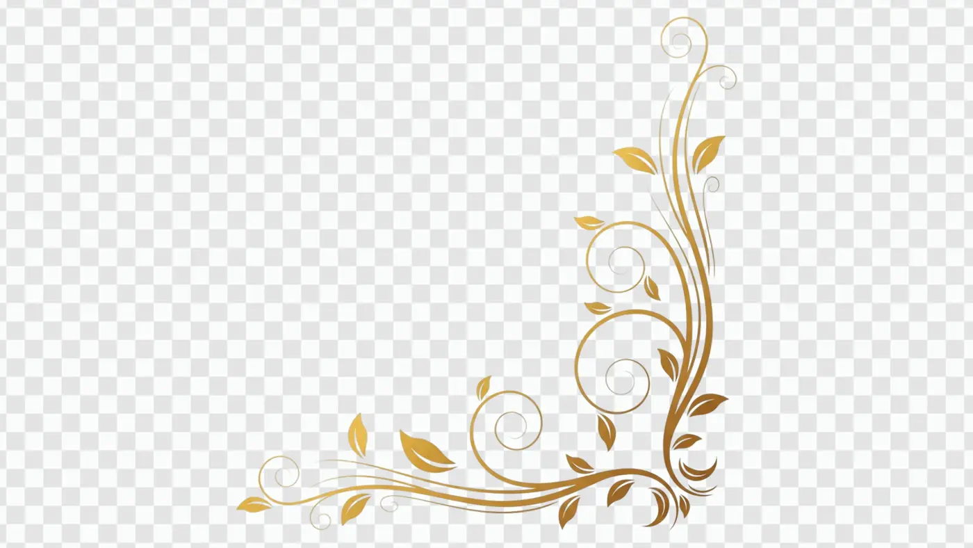Elegant Golden Swirl Floral Corner Flourish Clipart PNG