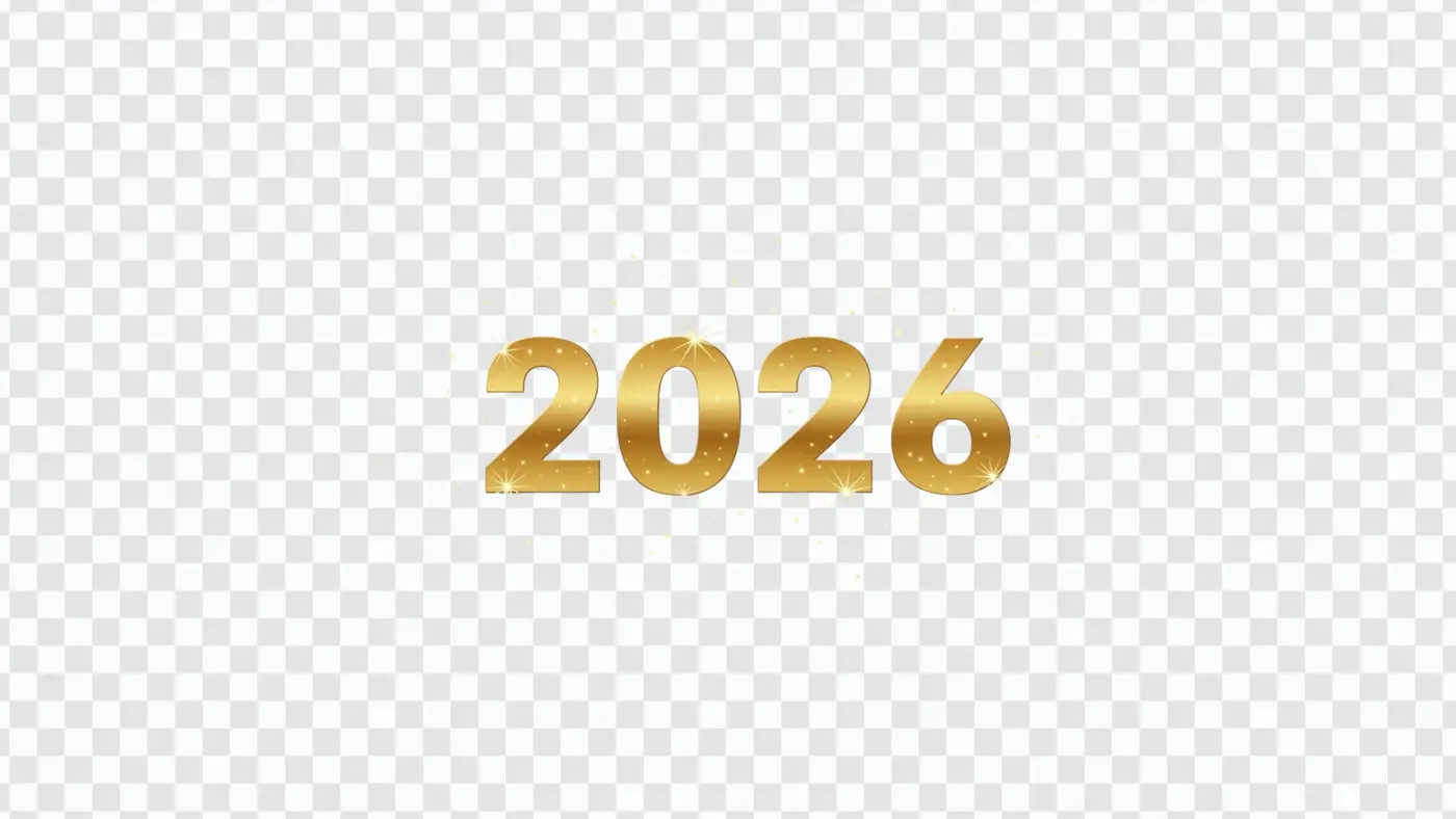 Sparkling Gold 2026 New Year Typography Clipart PNG