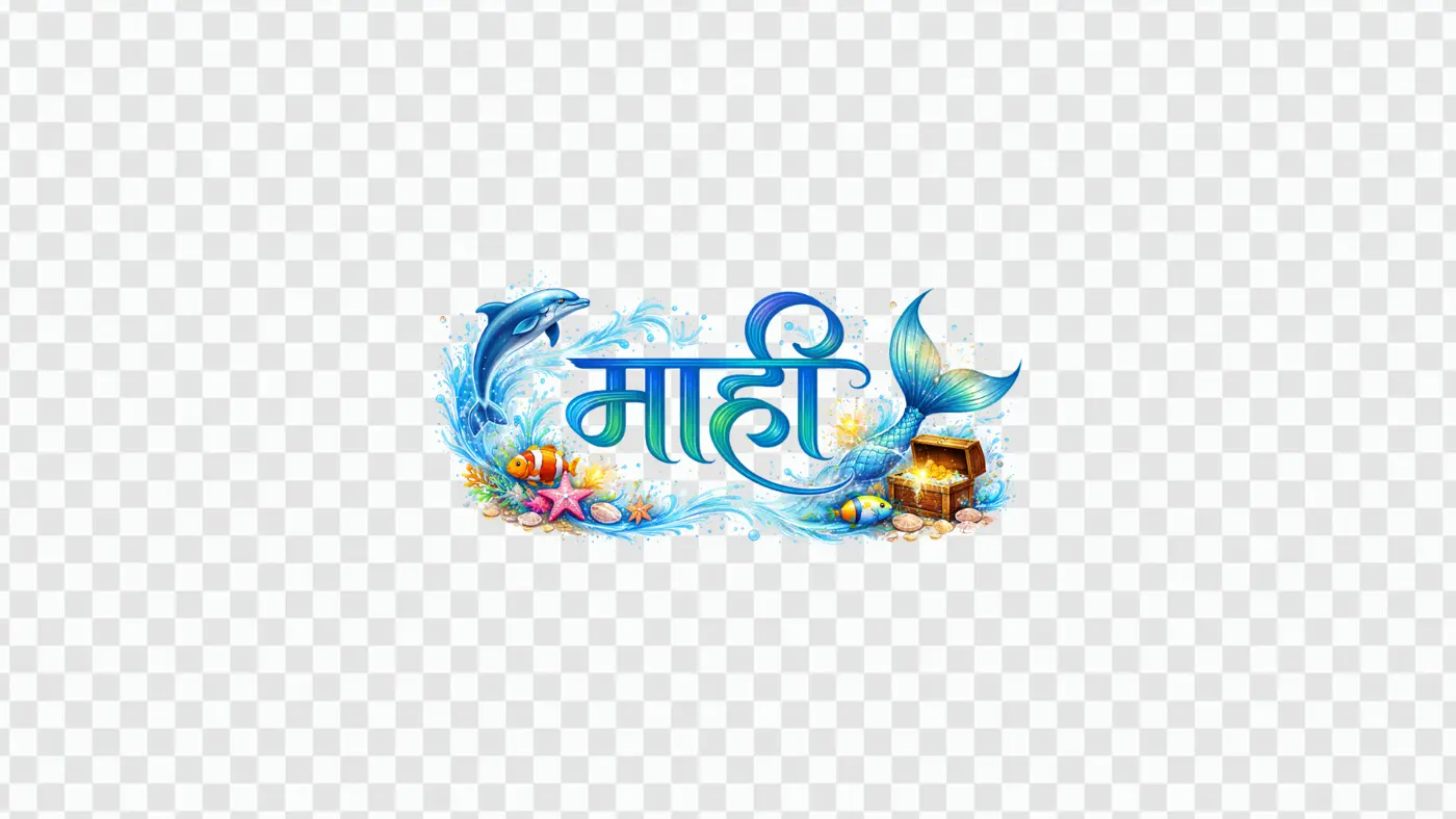 Mahi Hindi Calligraphy Underwater Ocean Theme PNG Clipart
