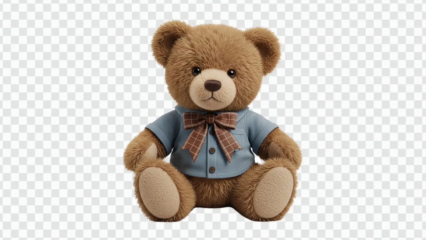 Adorable Fluffy Teddy Bear in Blue Shirt PNG Clipart