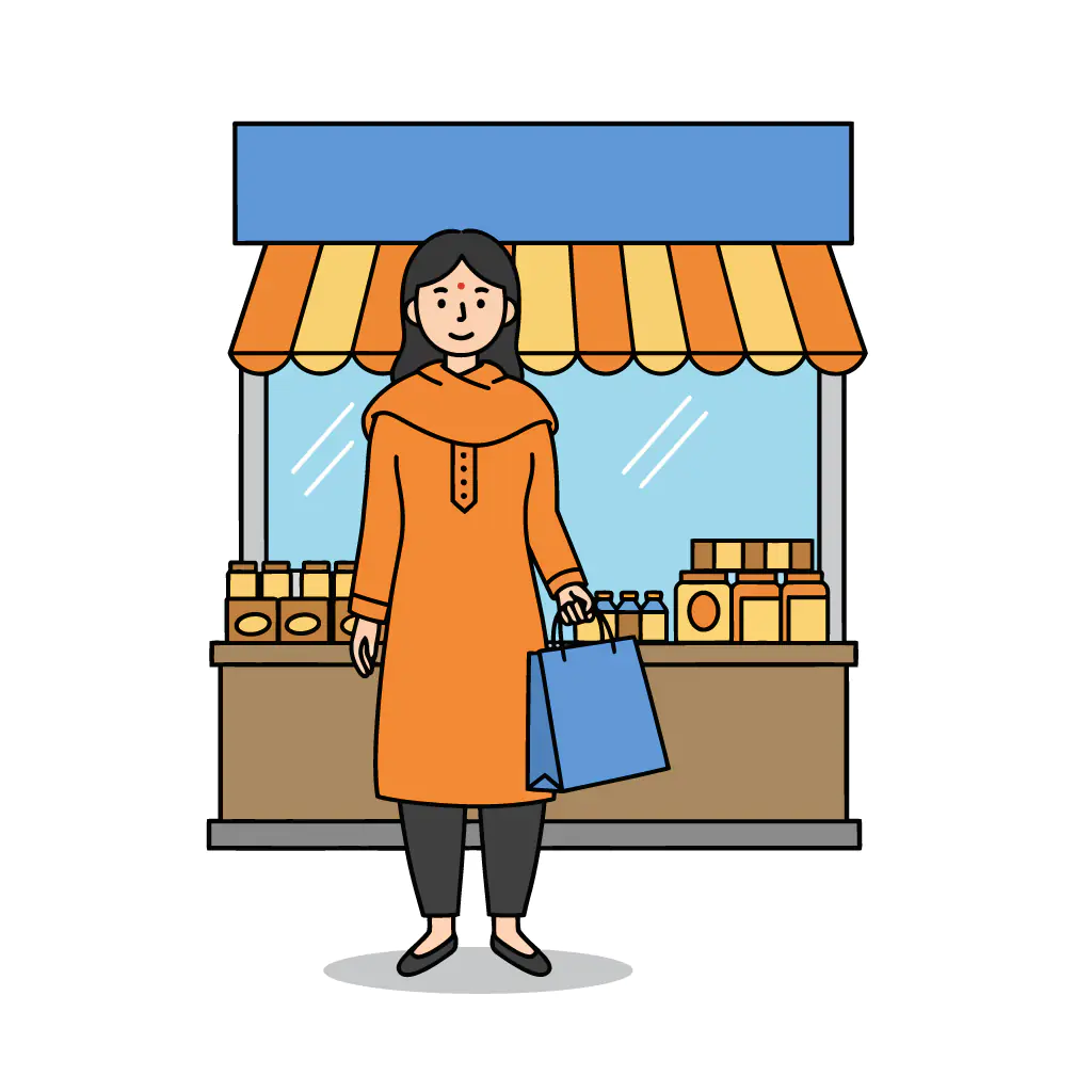 Woman Shopper at Market Stall