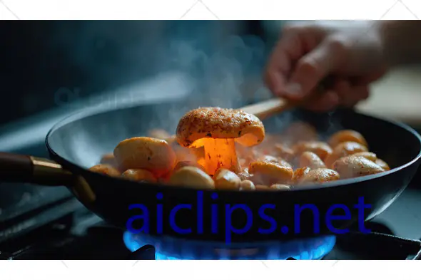 Cooking Mushrooms in Pan on Stove