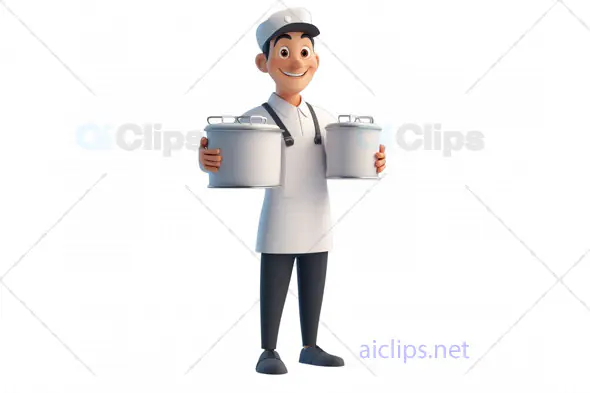3D Milkman Avatar Holding Milk Cans
