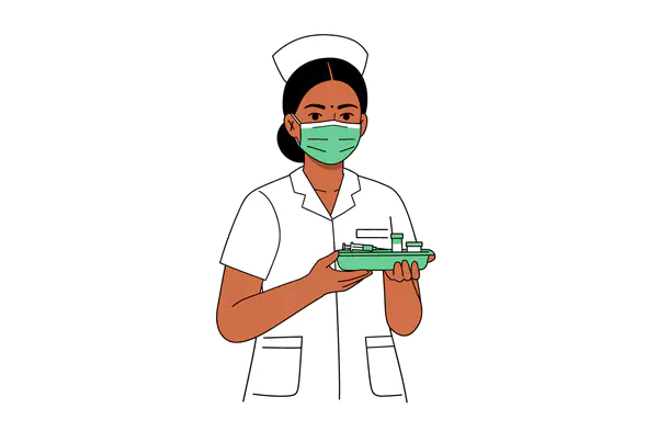 Masked Nurse with Medication Tray