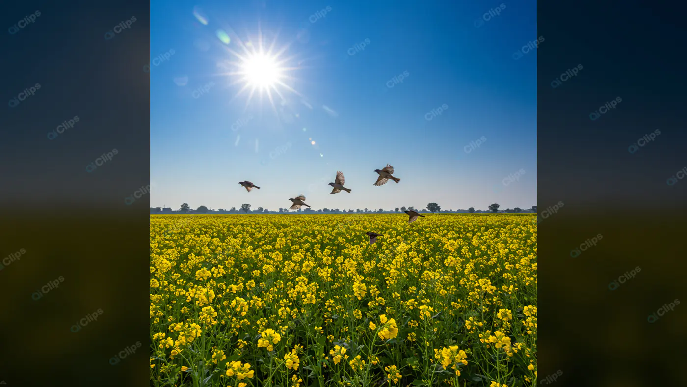 Birds Soaring Over Mustard Field