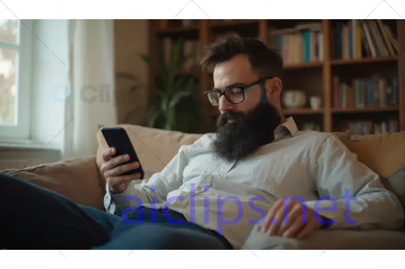 Man Relaxing on Couch with Smartphone