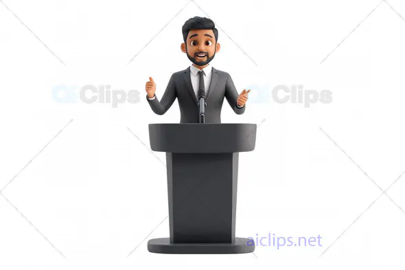3D Indian Businessman Speaking at Podium