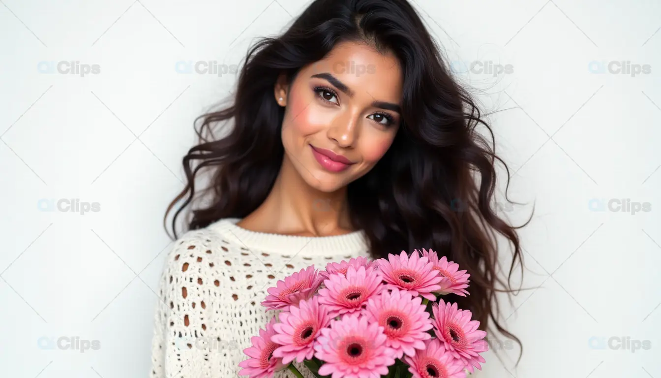 Woman Holding Pink Gerbera Daisies