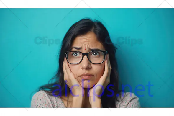 Worried Woman with Glasses Holding Face