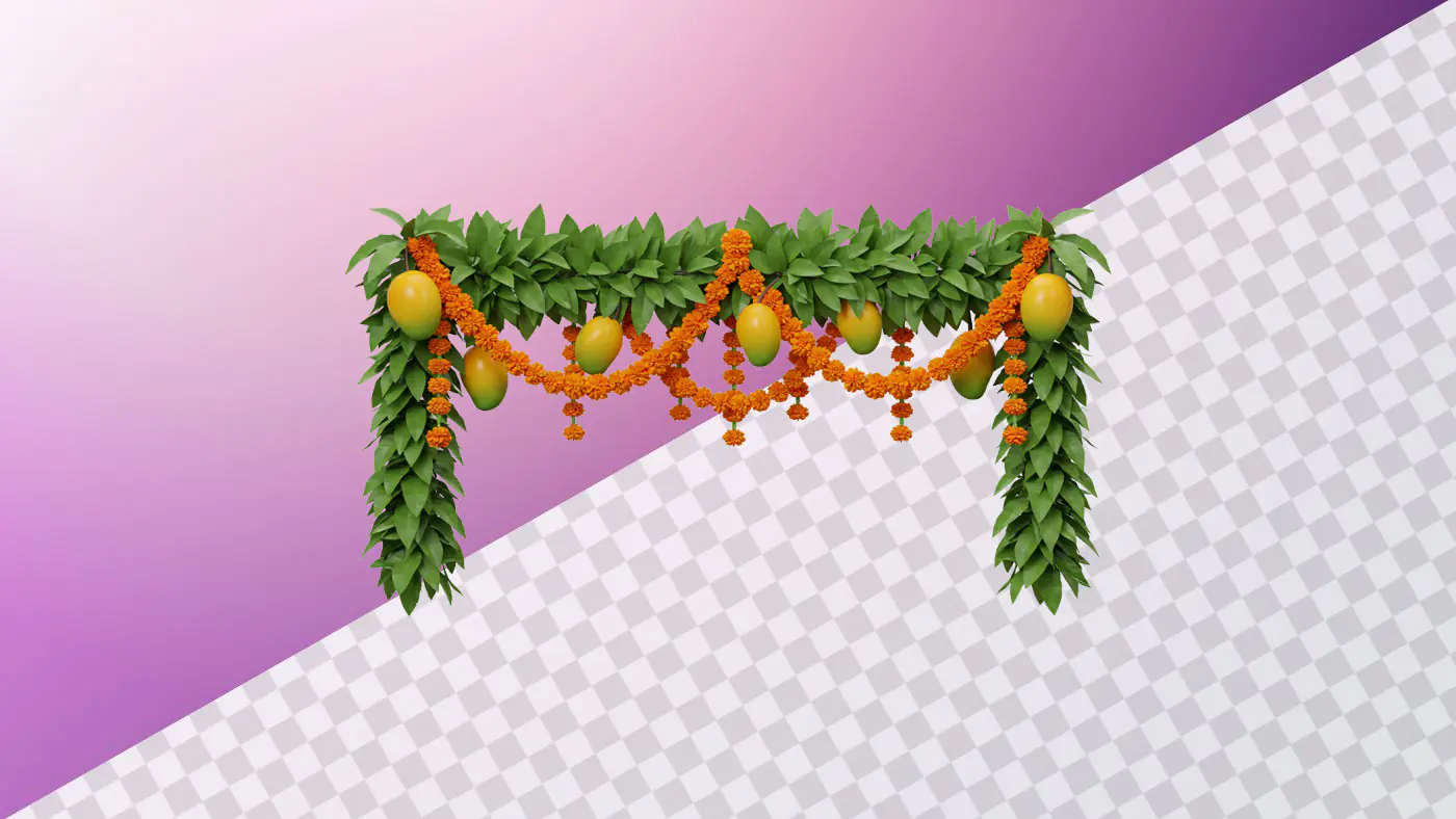 Mango leaf toran with marigold garland decoration