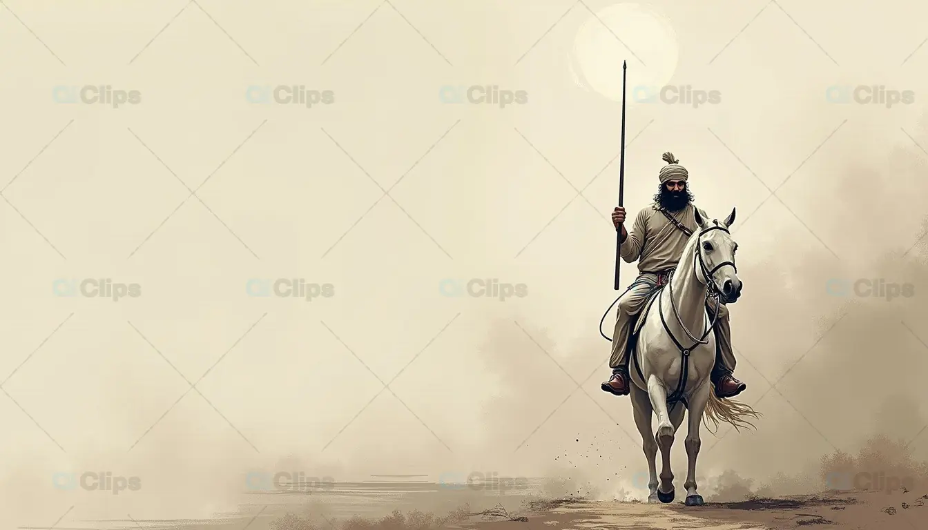 Warrior on White Horse with Spear in Desert