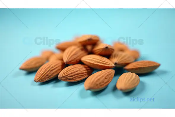 Close-Up Almonds on Cyan Background