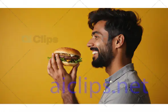 Man Smiling with Burger in Hand