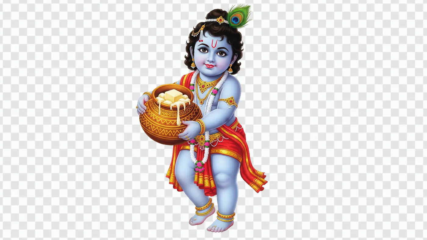 Playful Krishna Holding Butter Pot Clipart PNG