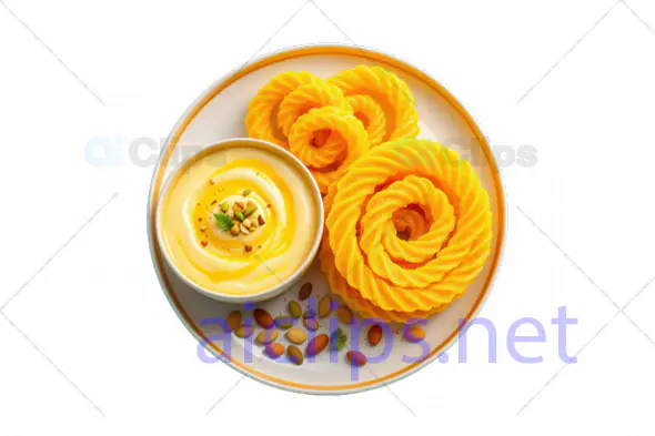 3D Mango Jalebi with Cream Dip Plate