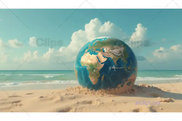 Earth Globe on Sandy Shore
