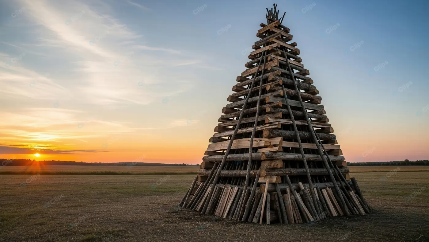 Majestic Bonfire Structure at Dusk