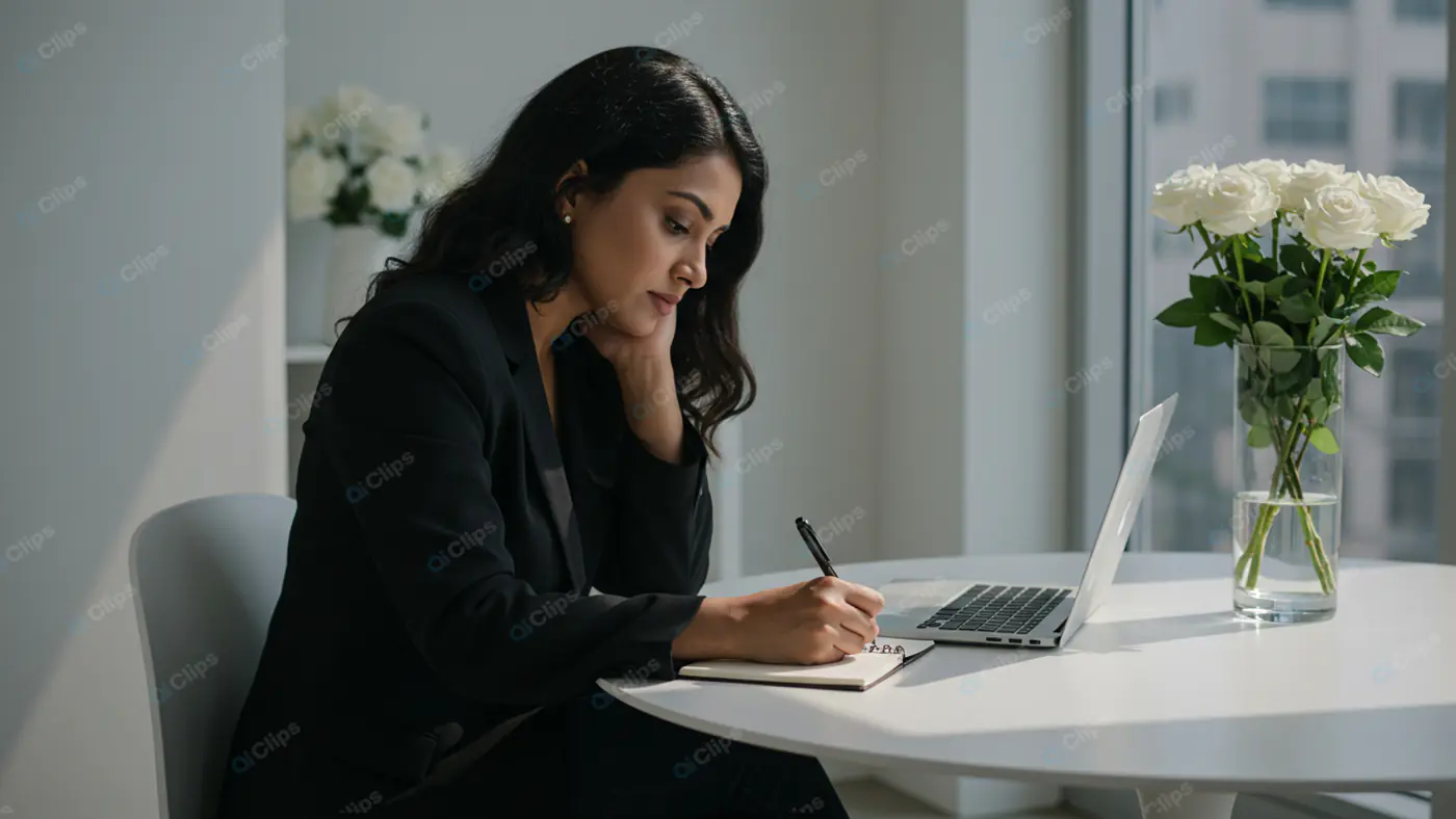 Professional Woman's Focused Workspace