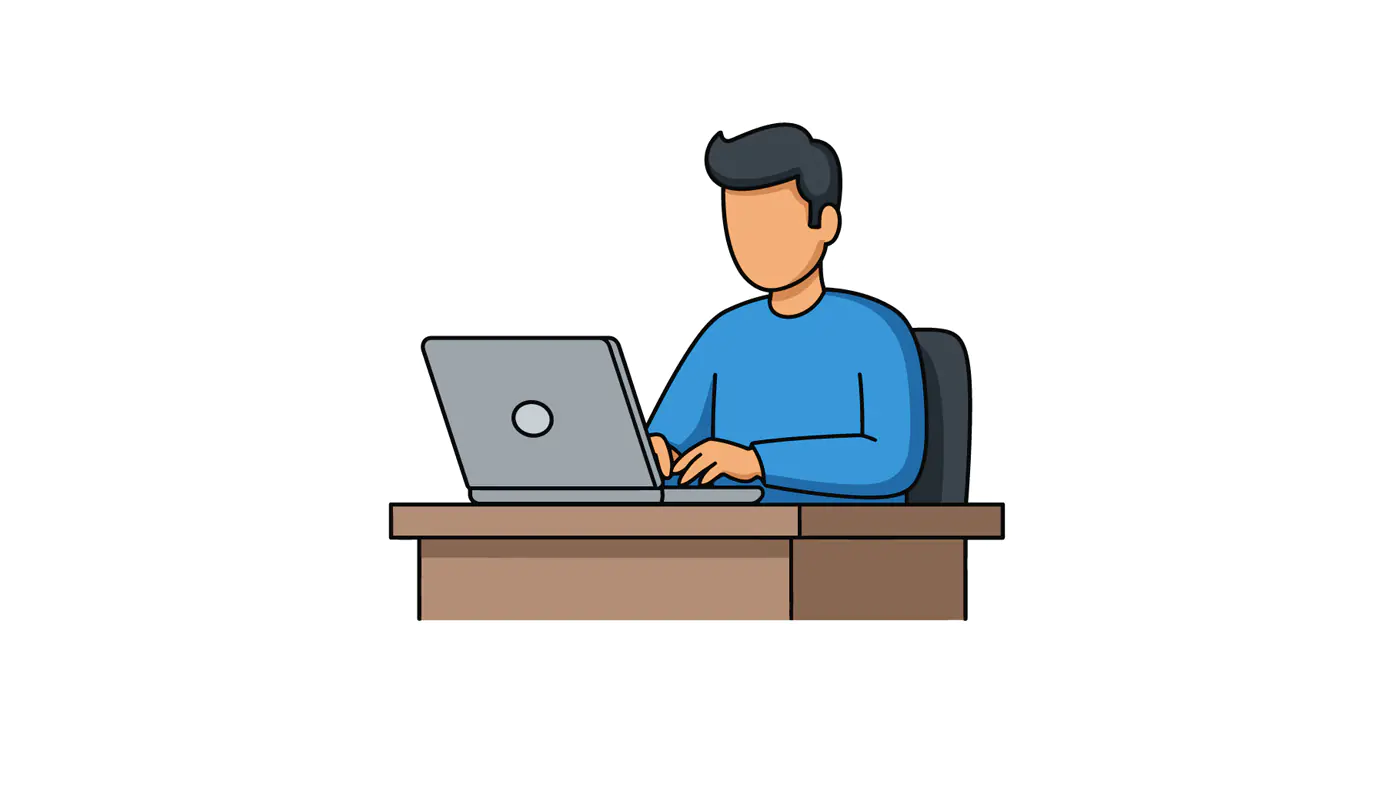 Office Worker at Laptop Vector