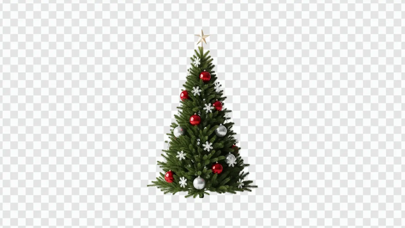 Decorated Christmas Tree with Ornaments and Star PNG