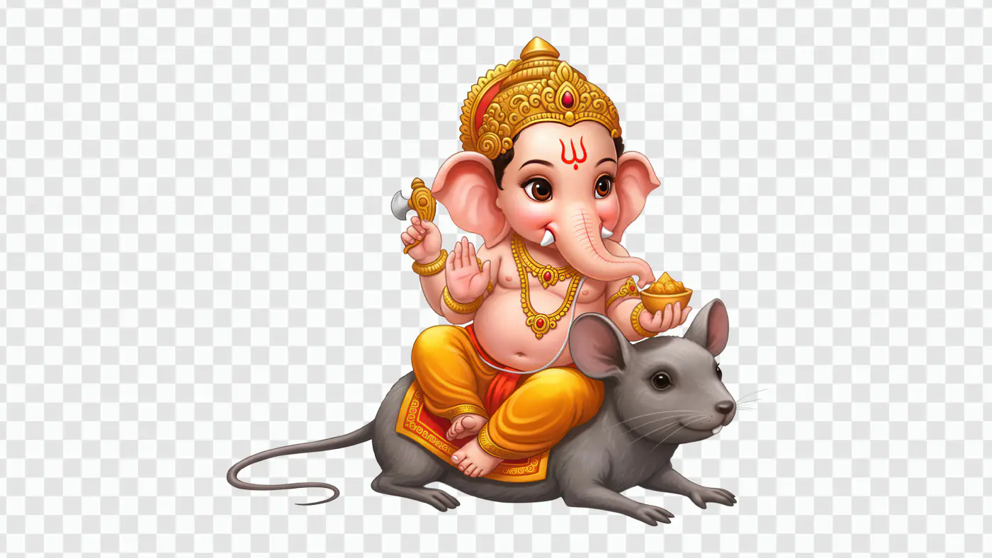 Baby Ganesha Riding Mouse Companion Deity PNG