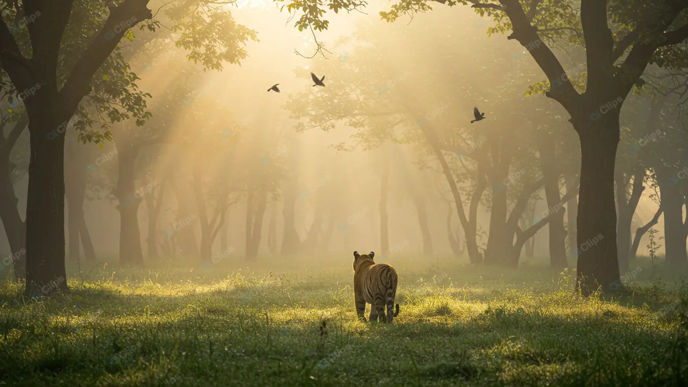 Serene Dawn: Tiger's Forest Journey