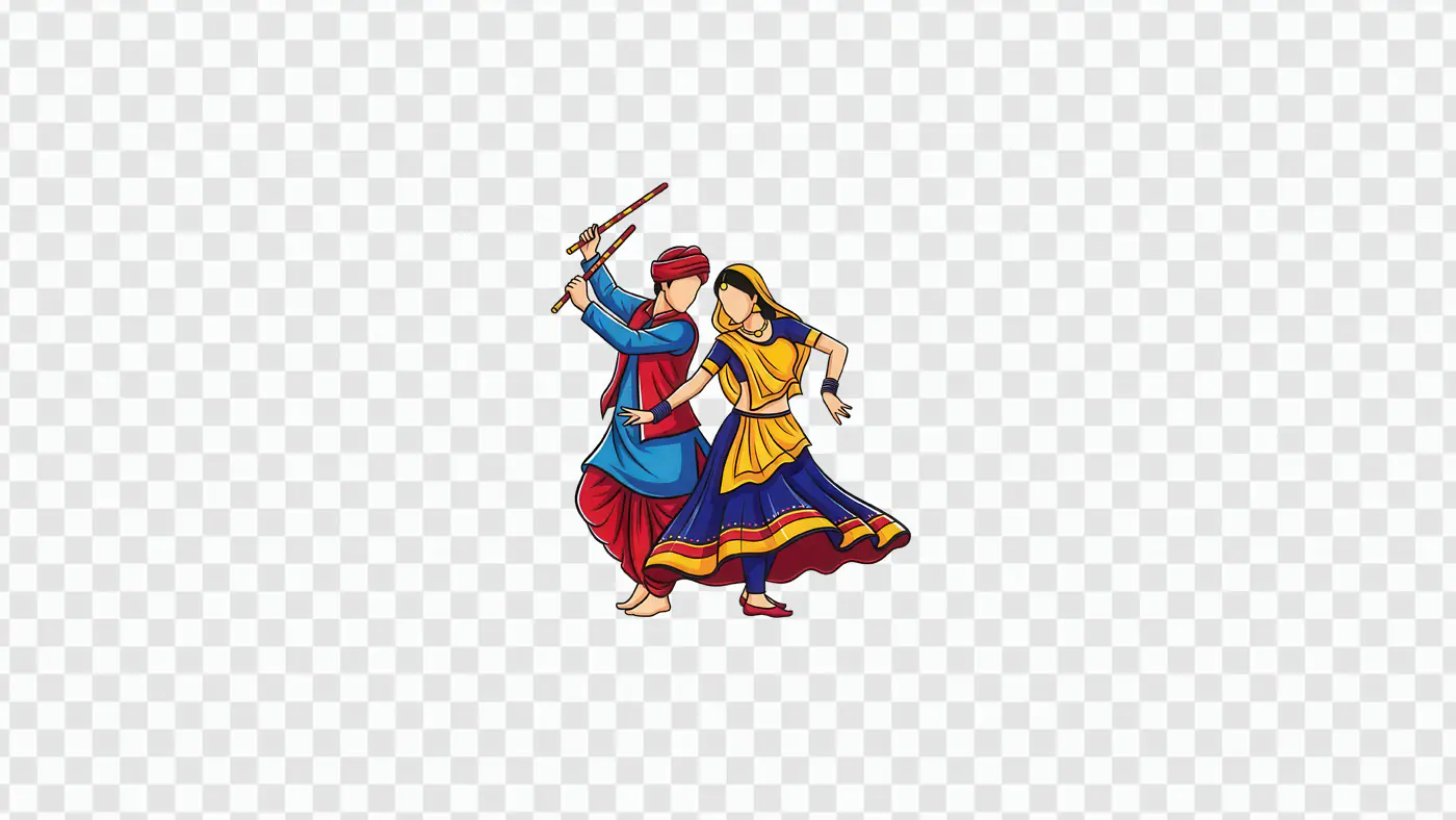Colorful Indian Dandiya Dance Couple Clipart PNG