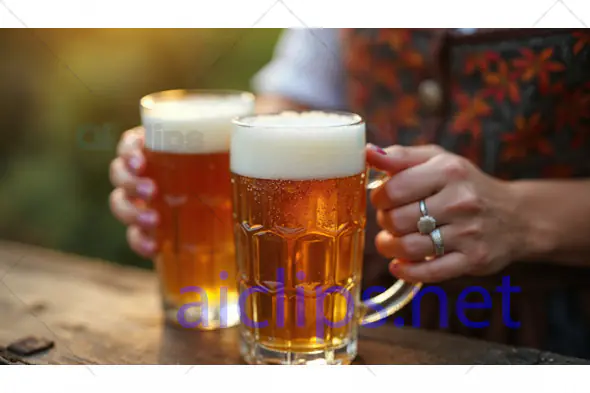 Two Beer Mugs on Wooden Table