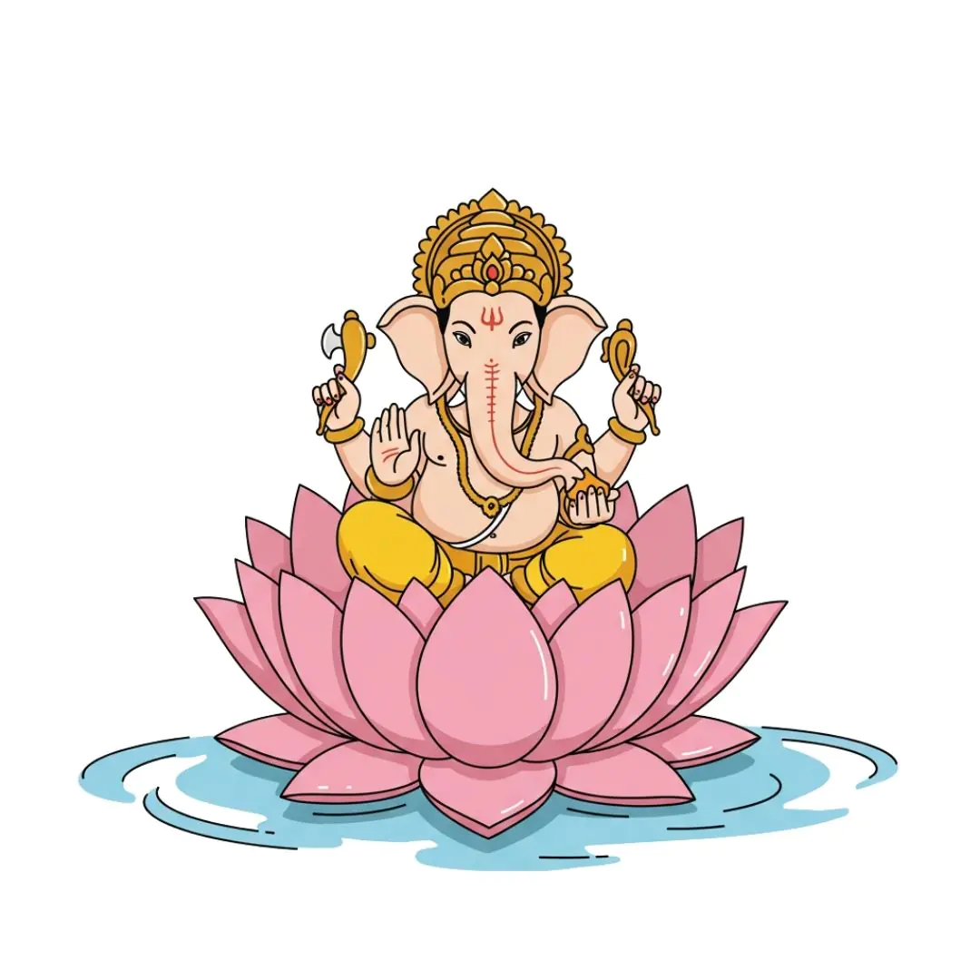 Lord Ganesha Seated on Pink Lotus Flower PNG