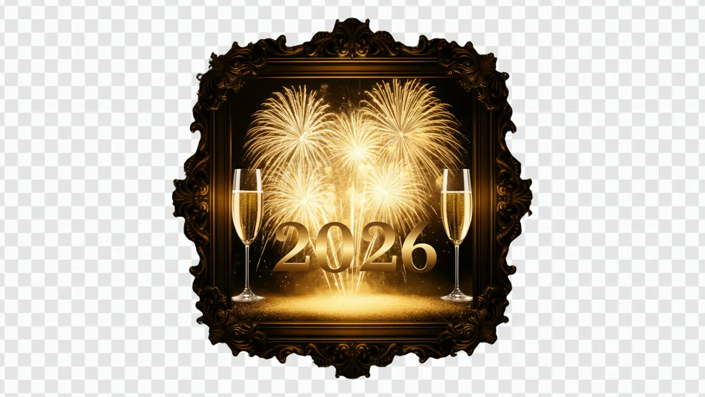 Luxurious 2026 Fireworks Frame Celebration PNG Clipart