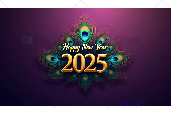 Happy New Year 2025 with Vibrant Peacock Feather Design