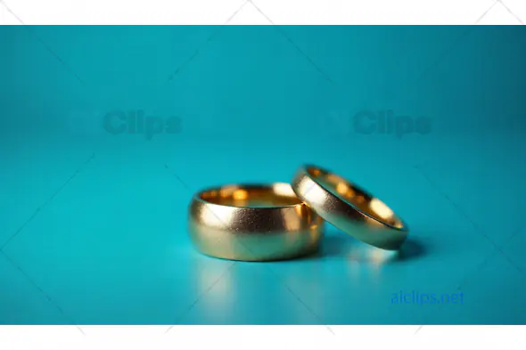 Gold Wedding Rings on Blue Background